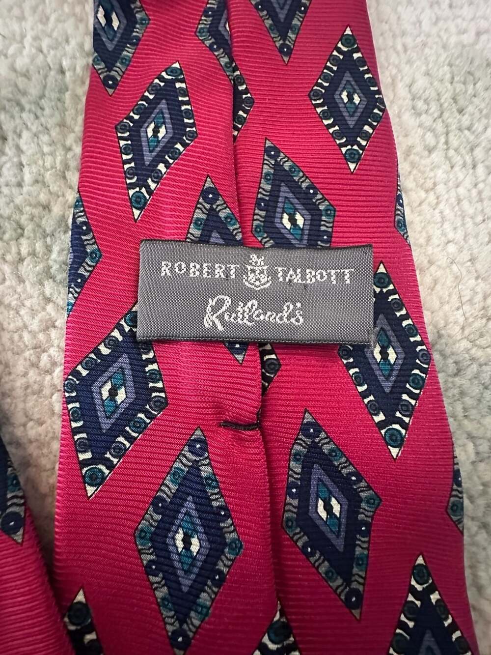 Robert Talbott Ruttland's Silk Necktie Red Geometric Diamond Motif Made in USA